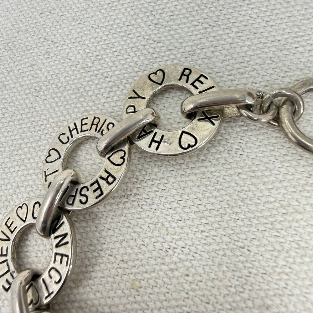 Cookie Lee Inspirational Bracelet Words Hearts Toggle Clasp Silver Tone - Picture 6 of 9
